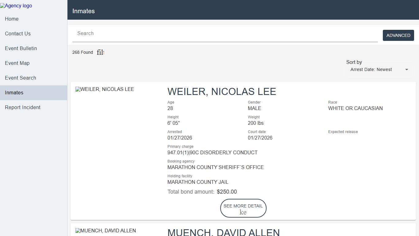 Marathon County Sheriff's Office Police to Citizen - Inmates catalog