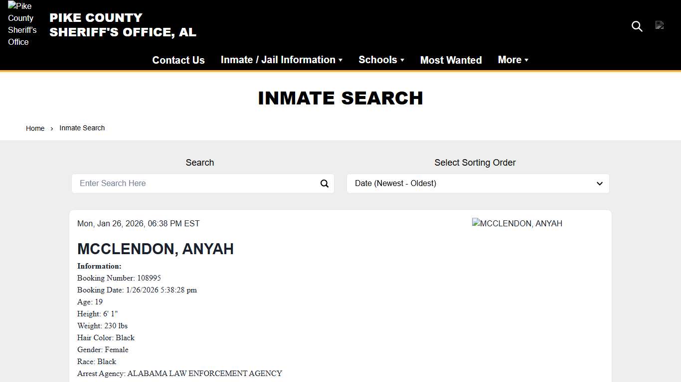 Inmate Search Pike County Sheriff’s Office (AL)